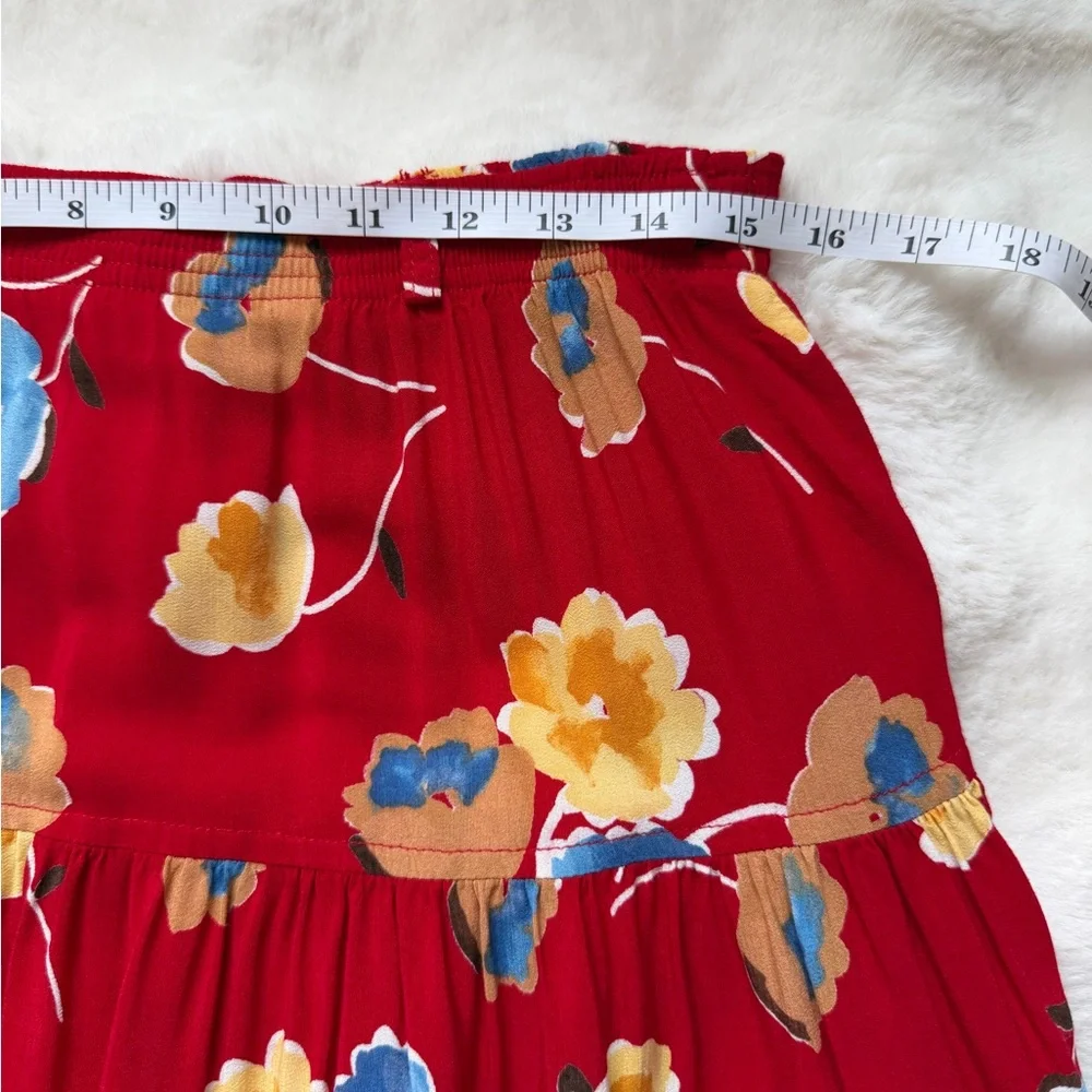 Gotca Covered Boho Vintage Rayon Floral Red Peasant Maxi Skirt - Made in USA